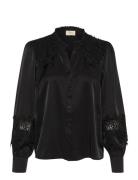 Crluna Lace Shirt Tops Shirts Long-sleeved Black Cream