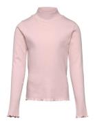 Ribbed High Neck T-Shirt Tops T-shirts Long-sleeved T-Skjorte Pink Man...