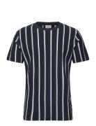 Striped Piqué Tee S/S Tops T-Kortærmet Skjorte Navy Lindbergh