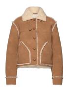 Faux Leather Shearling Jacket Outerwear Faux Fur Brown Monki