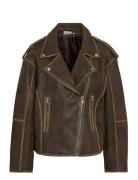 Nmaston Leather Biker Jacket Læderjakke Skindjakke Brown NOISY MAY