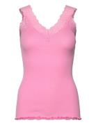 Organic Top W/ Lace Tops T-shirts & Tops Sleeveless Pink Rosemunde