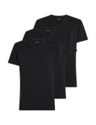 S/S V Neck 3Pk Tops T-Kortærmet Skjorte Black Calvin Klein