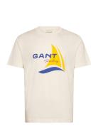 Graphic Ss T-Shirt Tops T-Kortærmet Skjorte Cream GANT