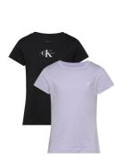 2-Pack Slim Monologo T-Shirt Tops T-Kortærmet Skjorte Black Calvin Kle...