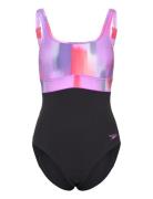Womens Shaping Contour Eclipse Printed 1 Pc Sport Swimsuits Black Spee...