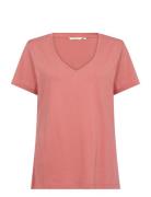 Crnaia Deep V-Neck T-Shirt Tops T-shirts & Tops Short-sleeved Pink Cre...