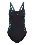 Womens Hyperboom Splice Muscleback Sport Swimsuits Black Speedo