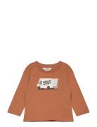 T-Shirt With Print Drawing Tops T-shirts Long-sleeved T-Skjorte Brown ...