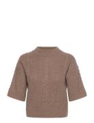 Cable Short Sleeve Sweater Tops Knitwear Jumpers Brown Davida Cashmere