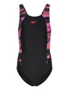 Girls Hyperboom Splice Muscleback Sport Swimsuits Black Speedo