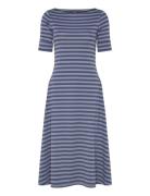 Striped Stretch Cotton Midi Dress Knælang Kjole Blue Lauren Ralph Laur...