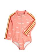 Seagull Aop Ls Swimsuit Badedragt Badetøj Pink Mini Rodini