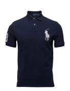 Custom Slim Fit Big Pony Mesh Polo Shirt Tops Polos Short-sleeved Blue...