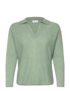 Curved Open Collar Designers Knitwear Jumpers Green Davida Cashmere