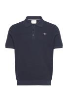 Micro Textured Cotton Ss Polo Designers Polos Short-sleeved Navy GANT