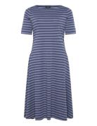 Striped Stretch Cotton Midi Dress Knælang Kjole Blue Lauren Women