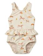 Amina Baby Printed Swimsuit Badedragt Badetøj Beige Liewood