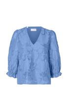 Slfcathi-Sadie 3/4 Top Ff Tops Blouses Short-sleeved Blue Selected Fem...