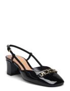 Heeled Shoes With Link Detail Shoes Sling Backs Heeled Slingbacks Blac...