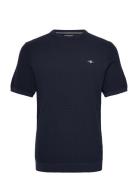 Micro Textured Cotton Ss C-Neck Tops T-Kortærmet Skjorte Navy GANT