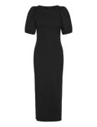 Sasia Rib Puff Slv Midi Dress Knælang Kjole Black French Connection