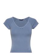 Tjw Slim Vneck Gmd Rib Ss Tops T-shirts & Tops Short-sleeved Blue Tomm...