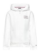 Tommy Flag Hilfiger Zip Hoodie Tops Sweatshirts & Hoodies Hoodies Whit...