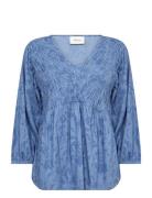 Crtiah Smock Blouse Tops Blouses Long-sleeved Blue Cream