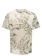 Onsklop Reg Ss Floral Tee Tops T-Kortærmet Skjorte Beige ONLY & SONS