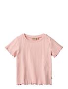 Rib T-Shirt S/S Irene Tops T-Kortærmet Skjorte Pink Wheat