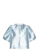 Cleo Pouf Sleeve Blouse Designers Blouses Short-sleeved Blue Malina