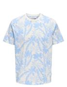 Onsperry Life Reg Leaf Aop Ss Tee Noos Tops T-Kortærmet Skjorte Blue O...