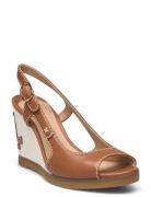 Roni Burnished Leather Sandal Sko Med Kilehæl Brown Lauren Ralph Laure...