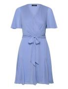 Crinkle Georgette Surplice Dress Knælang Kjole Blue Lauren Ralph Laure...