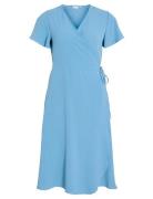 Vilovie S/S Wrap Midi Dress - Noos Knælang Kjole Blue Vila