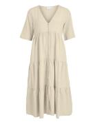 Viprisilla V-Neck 2/4 Midi Dress/1 Knælang Kjole Beige Vila