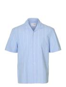 Slhrelaxnew-Linen Shirt Ss Resort Tops Shirts Short-sleeved Blue Selec...
