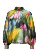 2067 Flat Textured Poly, Gathered Long Sleeve Top Tops Blouses Long-sl...