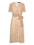 Floral Belted Crinkle Georgette Dress Knælang Kjole Beige Lauren Ralph...
