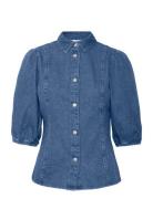 Bykapuca Puff Shirt - Tops Shirts Denim Shirts Blue B.young