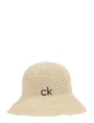 Wide Brim Straw Bucket Hat Accessories Headwear Bucket Hats Beige Calv...