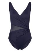Shaping Shell Mesh Swimsuit Badedragt Badetøj Navy Hunkemöller