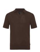 Oliver Knitted Polo Tops Knitwear Short Sleeve Knitted Polos Brown Cle...