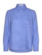 Pocket Linen Shirt Tops Shirts Linen Shirts Blue Mango
