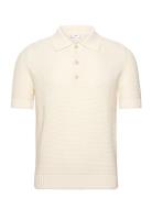 Openwork Cotton Knitte Polo Shirt Tops T-Kortærmet Skjorte Cream Mango