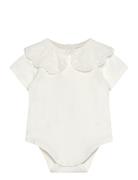 Embroidered Babydoll Neck Bodystocking Bodies Short-sleeved White Mang...