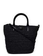 Woven Straw Medium Brie Tote Bag Bags Totes Black Lauren Ralph Lauren
