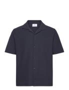 Structured Knitted Shirt Tops T-Kortærmet Skjorte Navy Mango