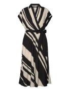 Striped Belted Crepe Dress Knælang Kjole Black Lauren Ralph Lauren